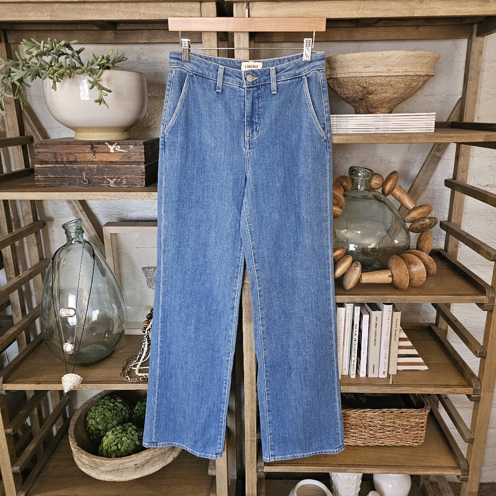 L’AGENCE Weston Denim High-Rise Wide-Leg Trousers Size: 25
